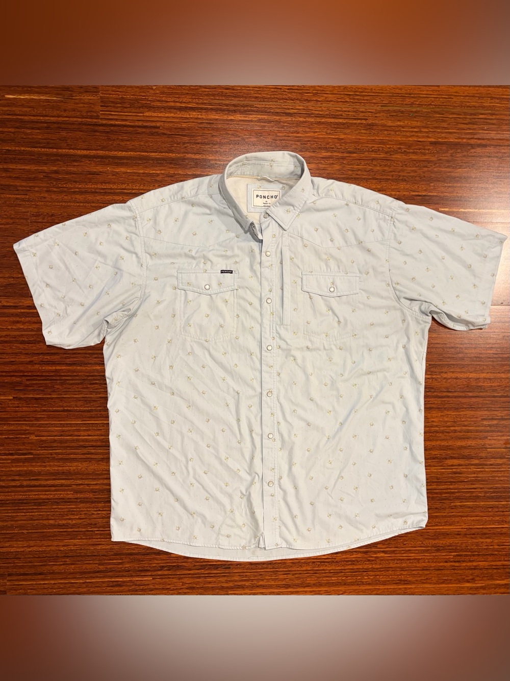 Poncho Outdoors The Bonito Blue Floral Pearl Snap Short Sleeve Fishing Shirt XL
